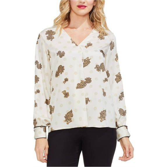 Vince Camuto Womens Printed Pullover Blouse, Off-White, Medium