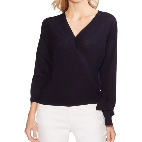 Vince Camuto Womens Sweater Wrap Blouse, Blue, Small