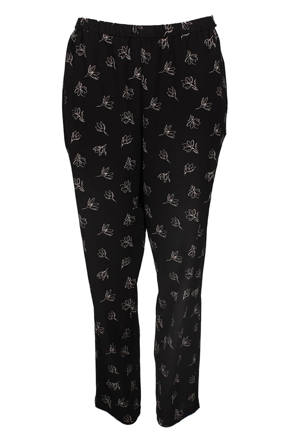 Womens Rich Black Printed Pull-On Pants M