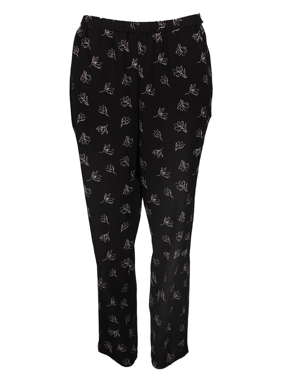 Womens Rich Black Printed Pull-On Pants M