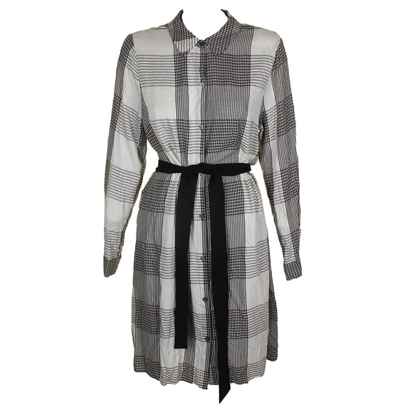 Vince Camuto Womens Rich Black White Plaid High-Low Oversized Shirtdress M