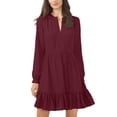 thumbnail image 1 of Vince Camuto Womens Ruched Flounce Dress Crisp Merlot M, 1 of 2