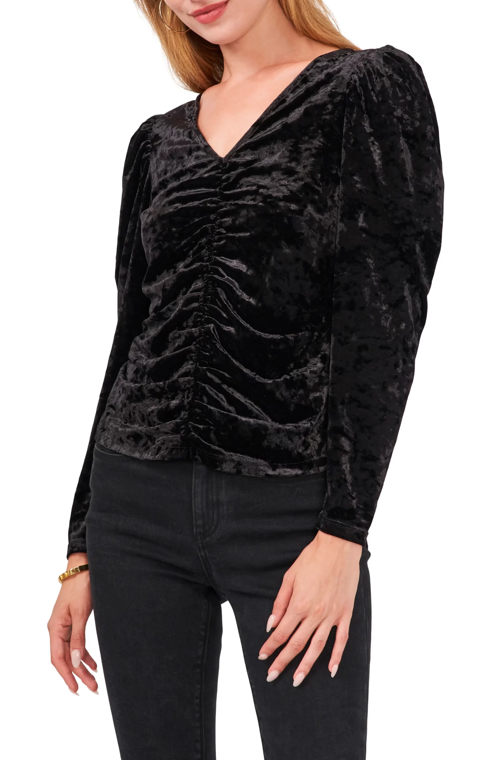 Vince Camuto Womens Ruched Velour Top, Black, XL - Walmart.com