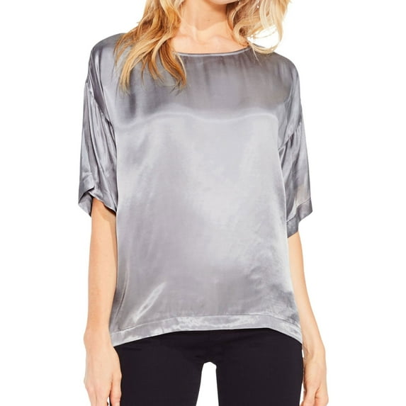 Vince Camuto Womens Ruffle Basic T-Shirt, Grey, X-Small