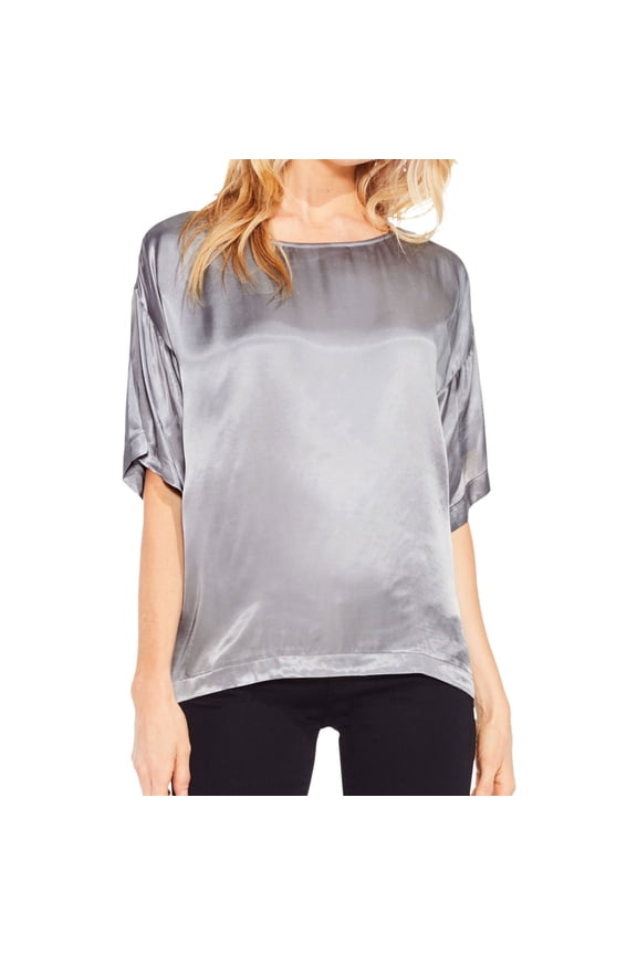 Womens Ruffle Basic T-Shirt, Grey, X-Small