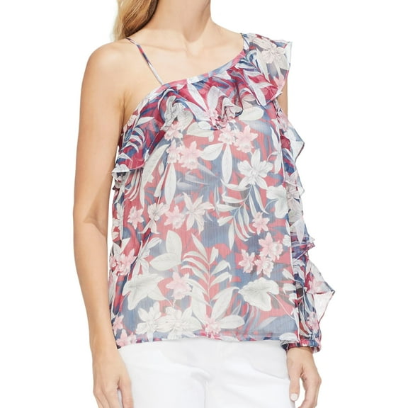 Vince Camuto Womens Ruffle Pullover Blouse, Red, Small