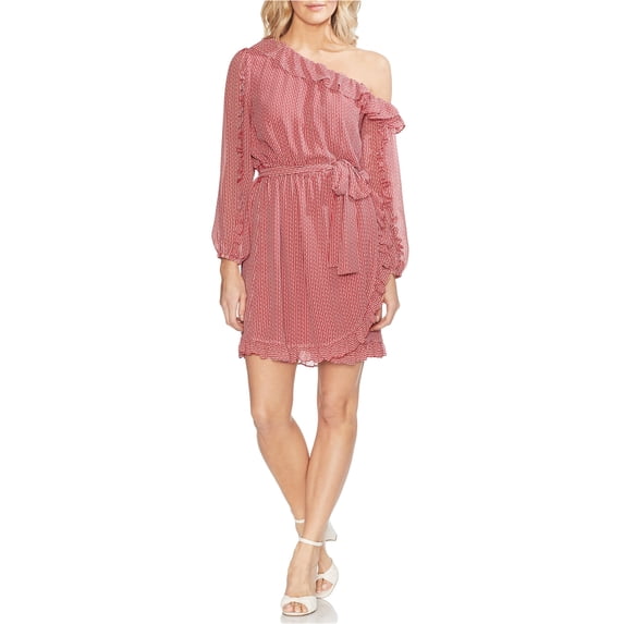 Vince Camuto Womens Ruffle-Trim Wrap One Shoulder Asymmetrical Dress, Red, 12