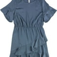 thumbnail image 1 of Vince Camuto Womens Ruffled A-line Dress, Blue, Large, 1 of 2