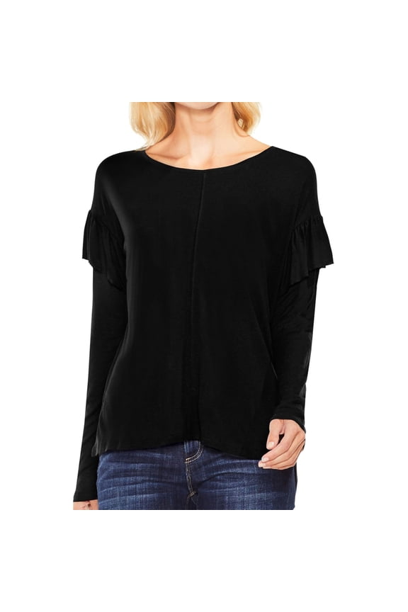 Womens Ruffled Basic T-Shirt, Black, XX-Small