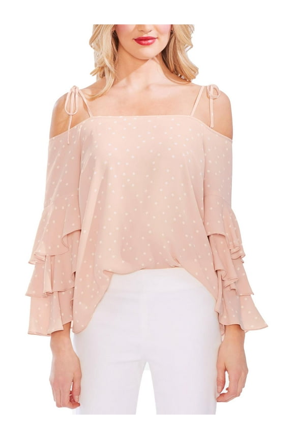 Women Top Medium Ruffle Cold Shoulder Dot Print M