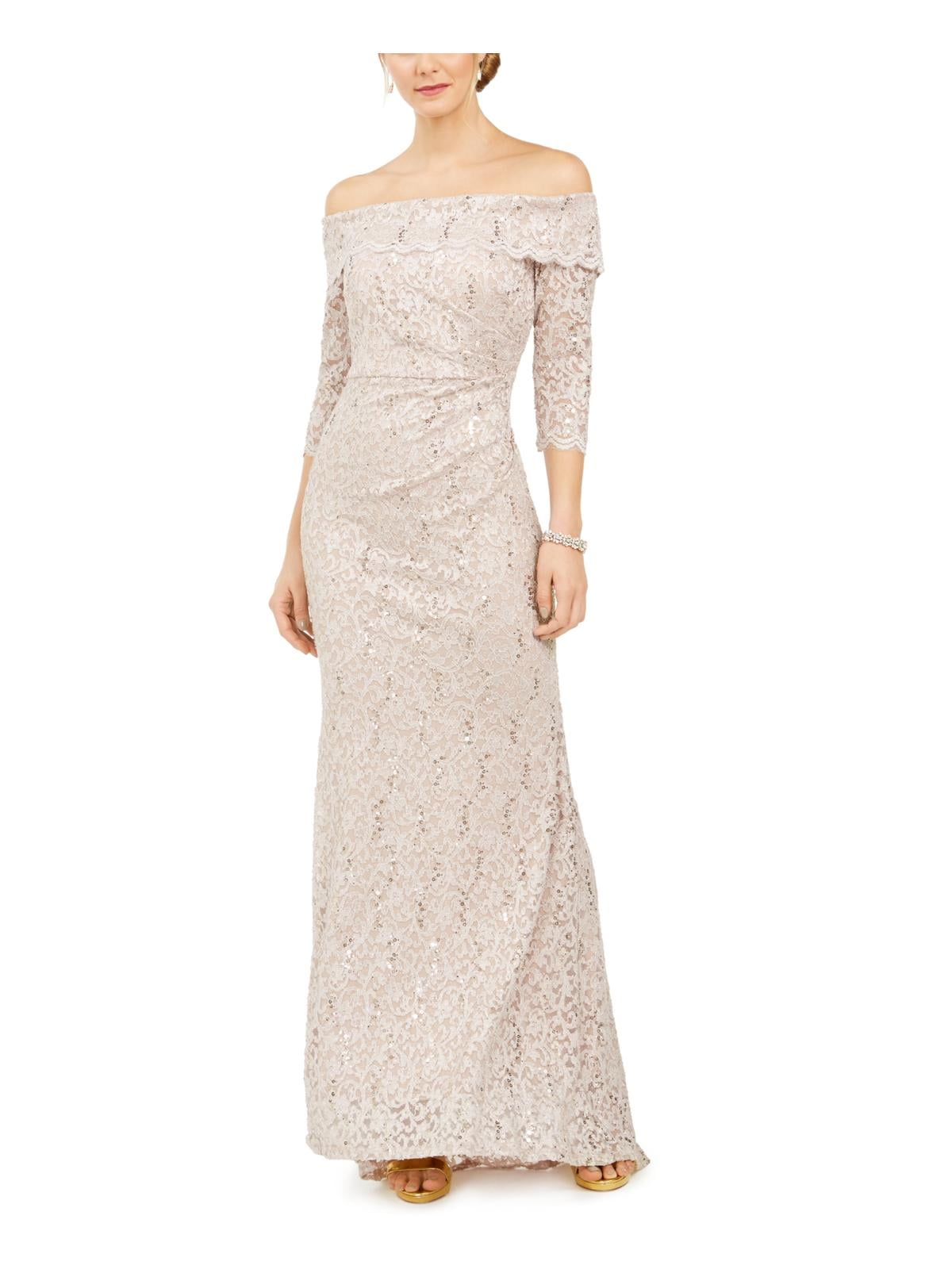 Vince Camuto Womens Scoop Neck Sequined Formal Dress Beige 6 - Walmart.com