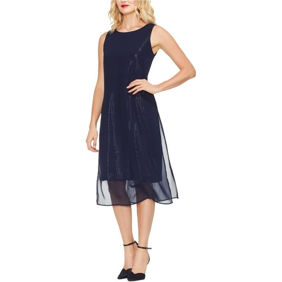 Vince Camuto Womens Sequined Chiffon Overlay Midi Dress