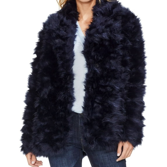 Vince Camuto Womens Shaggy Coat, Blue, XX-Small