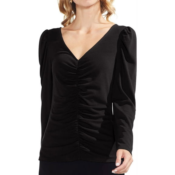 Vince Camuto Womens Shoulder Cinched Pullover Blouse, Black, XX-Small