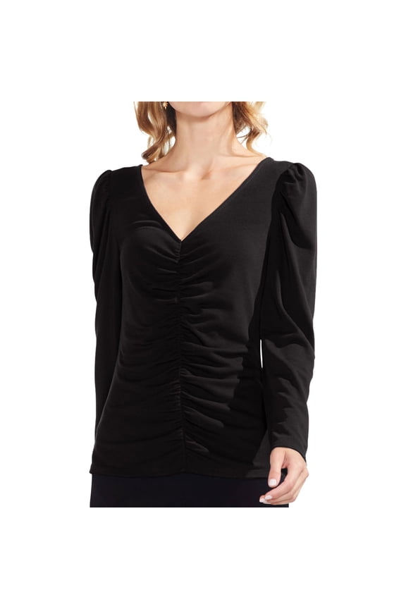 Womens Shoulder Cinched Pullover Blouse, Black, XX-Small
