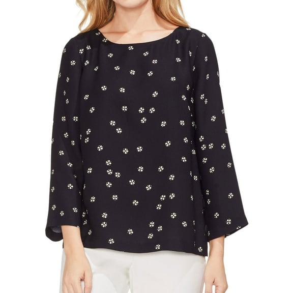 Vince Camuto Womens Side Button Pullover Blouse, Black, XX-Small