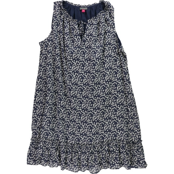 Vince Camuto Womens Sleeveless Floral Mini Flounce Dress, Blue, Large