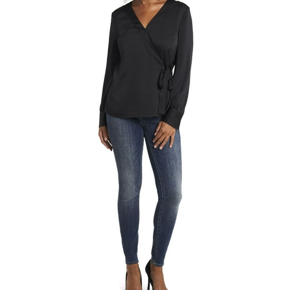 Vince Camuto Womens Solid Wrap Blouse, Black, Medium