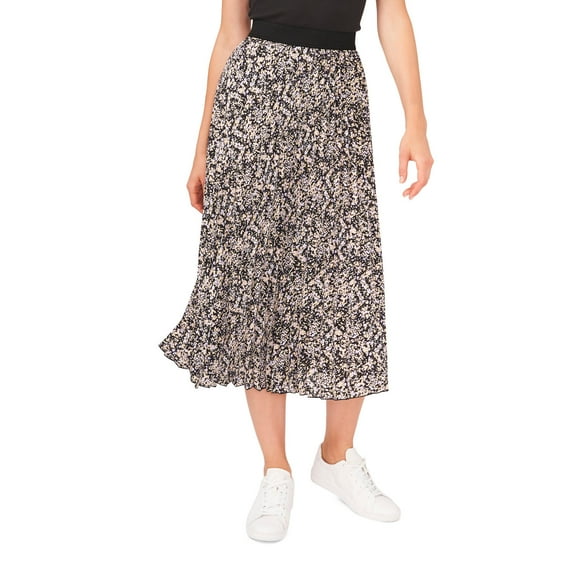 Vince Camuto Womens Sprinkled Field Floral Black Pleated Midi Skirt Small