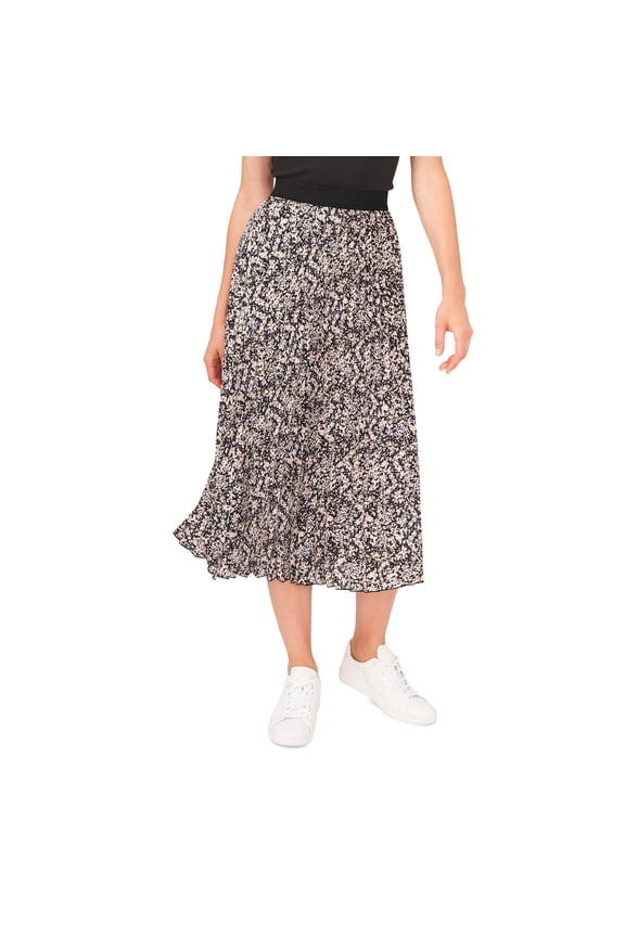 Womens Sprinkled Field Floral Black Pleated Midi Skirt XXL