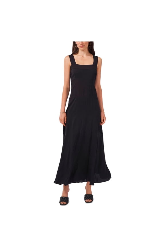 Womens Square Neck Above-Knee Maxi Dress, Black, Plus Size, 2X