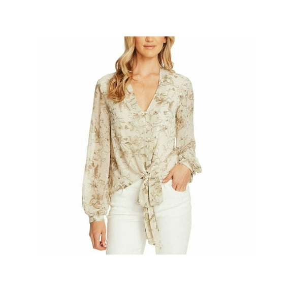 Vince Camuto Womens Tie Front Button Down Blouse Green S