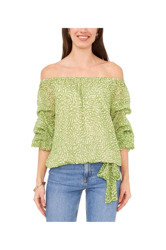 Womens Tie Hem Off the Shoulder Blouse, Green, Small