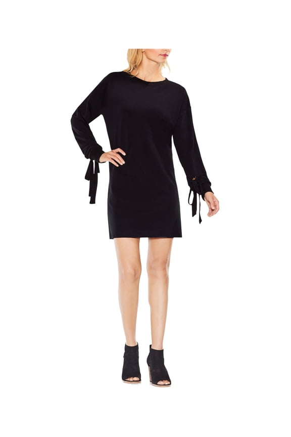 Womens Tie-Sleeve Shirt Dress Shift Dress, Black, X-Small
