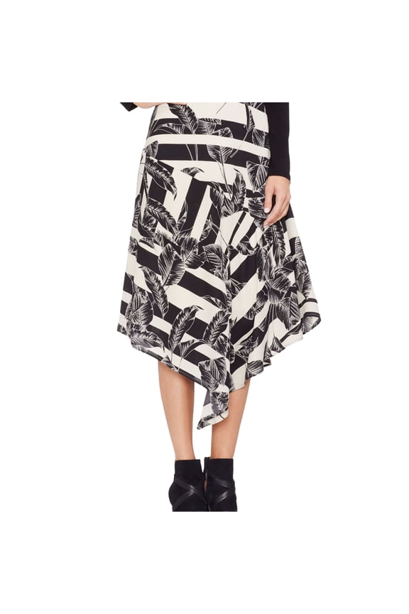 Womens Tropical Shadows Asymmetrical Skirt, Black, 14