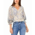 thumbnail image 1 of Vince Camuto Womens V-Neck Balloon-Sleeve Blouse, Cream Multi, X-Small, 1 of 1