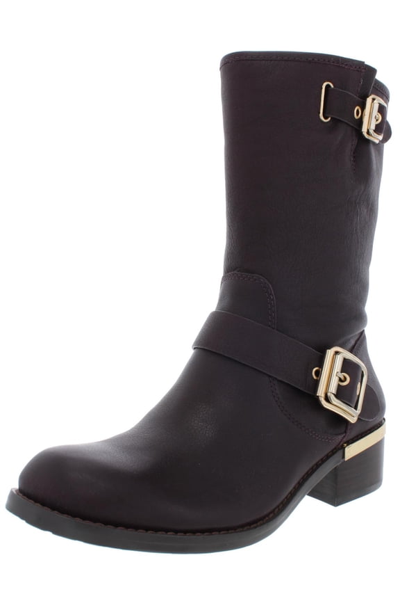 Womens Windy Leather Moto Mid-Calf Boots Brown 5 Medium (B,M)