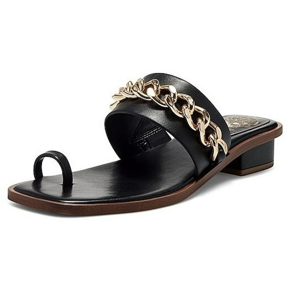 Vince Camuto Yamell Leather Toe-Loop Slide Sandal Black Leather Gold Chain Mule (Black, 8)
