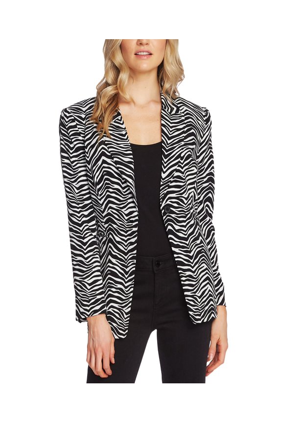 Zebra Print Single Button Blazer Black 10