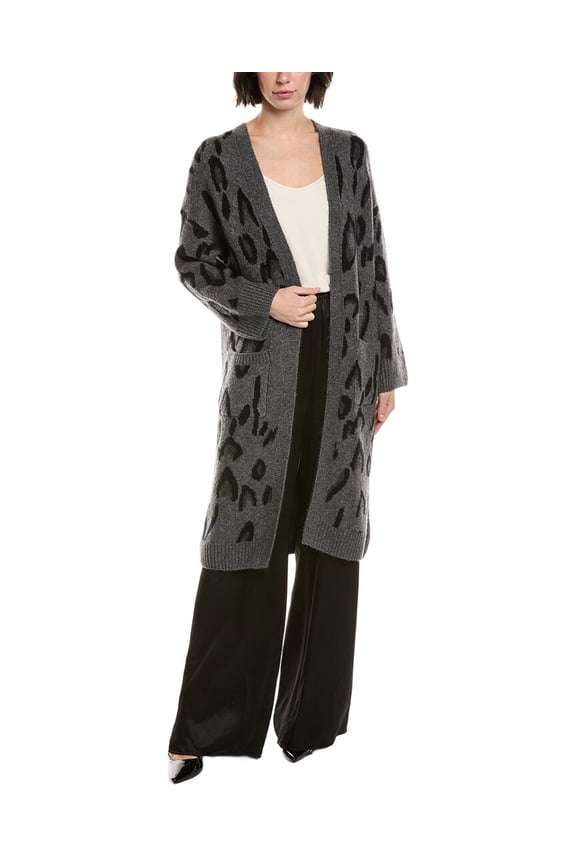 womens Animal Print Long Cardigan, m, Gray
