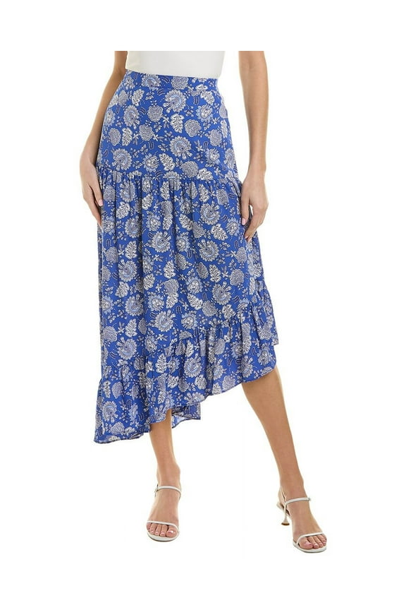 womens Asymmetric Batik Skirt, L, Green