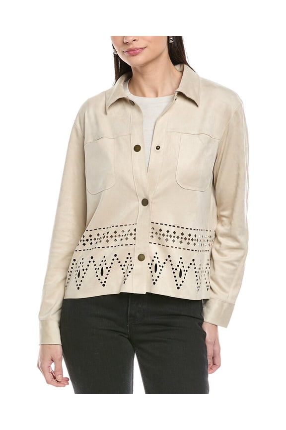 womens Collar Eyelet Hem Jacket, m, Brown