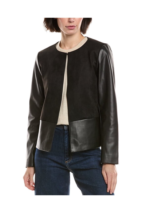 womens Collarless Jacket, 2, Black