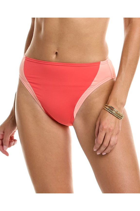 womens  Colorblocked High-Leg Bikini Bottom, s, Pink