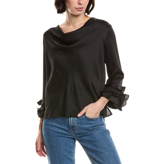 Vince Camuto womens  Cowl Neck Tiered Ruffle Sleeve Top, l, Black