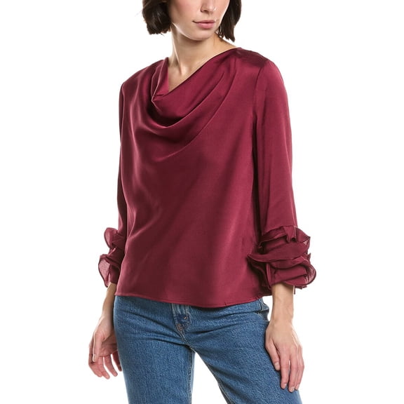 Vince Camuto womens  Cowl Neck Tiered Ruffle Sleeve Top, l, Purple