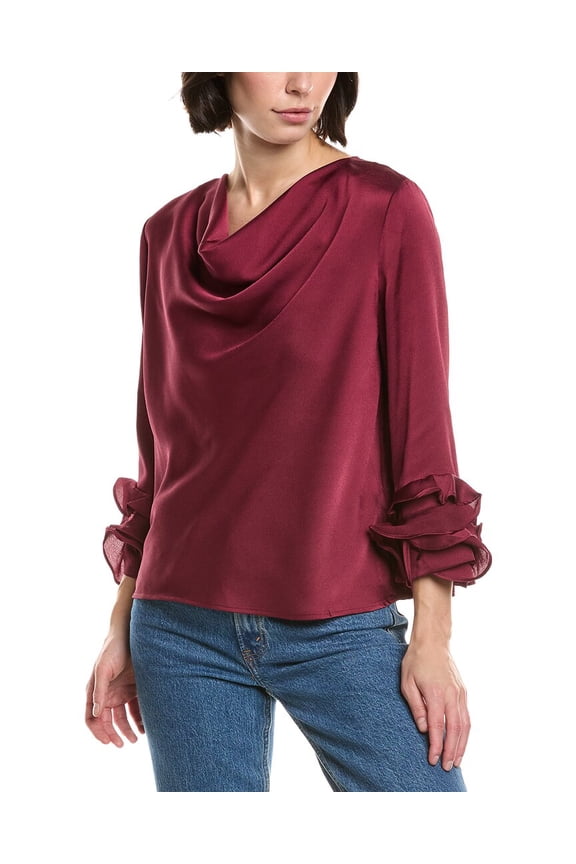 womens Cowl Neck Tiered Ruffle Sleeve Top, s, Purple