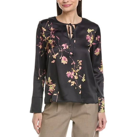 Vince Camuto womens Crewneck Tie Blouse, xs, Black
