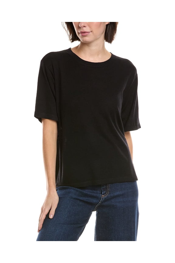 womens Crewneck Wool-Blend T-Shirt, XL, Black