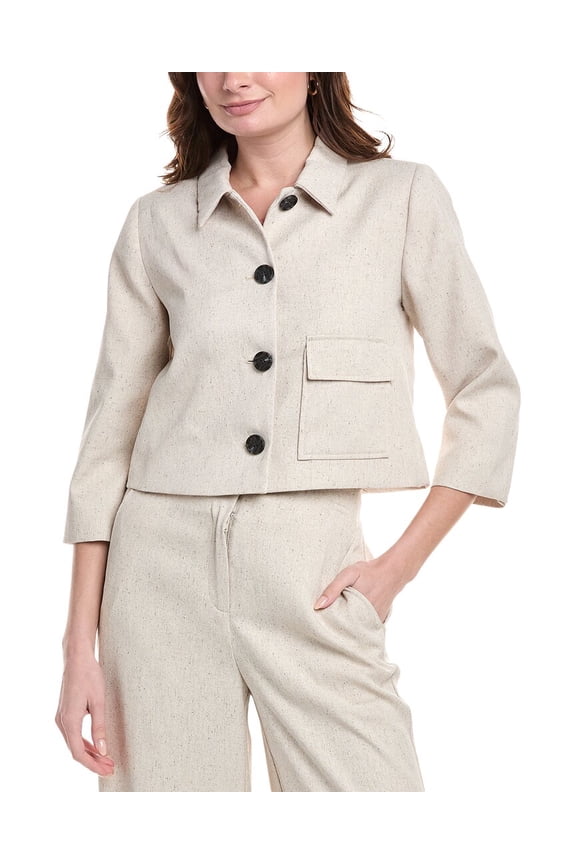 womens 3/4 Sleeve Cropped Jacket, XXL, Beige