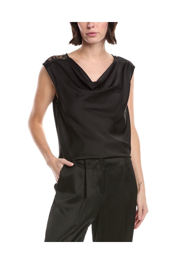 womens  Drape Neck Tank Top, l, Black