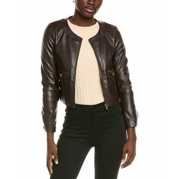Vince Camuto womens  Faux Leather Jacket, 6, Brown