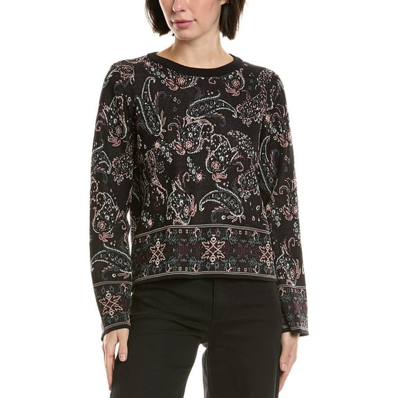 Vince Camuto womens  Festival Paisley Crewneck Top, xs, Black