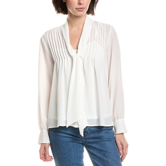 Vince Camuto womens  Front Tie & Pintuck Blouse, l, White