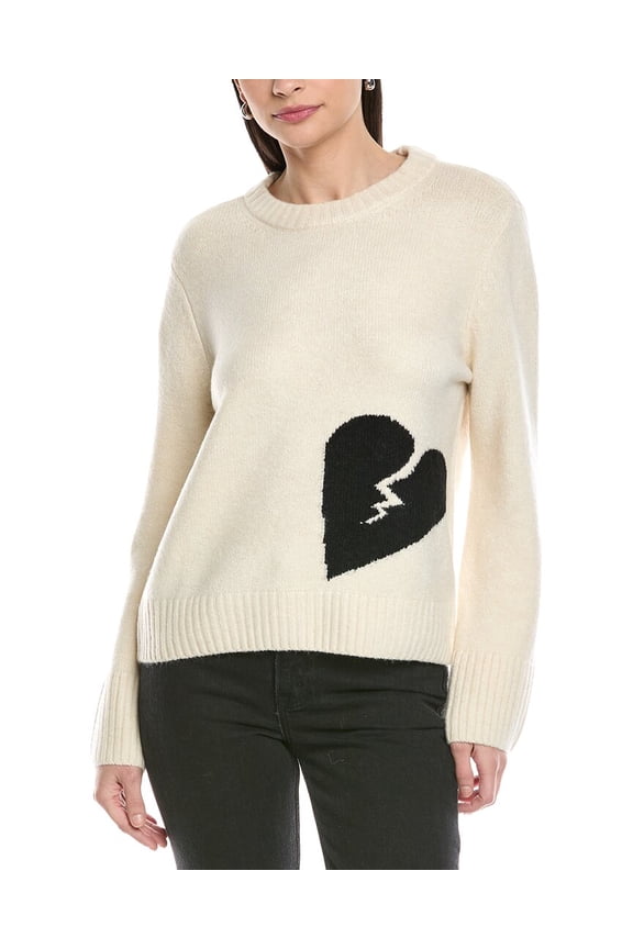 womens Heart Motif Sweater, XL, White