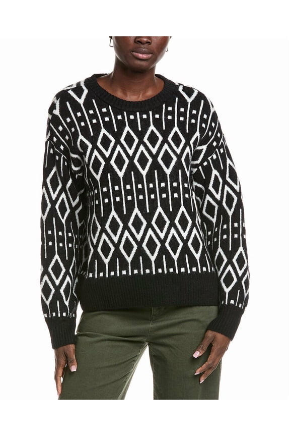womens Jacquard Sweater, l, Black